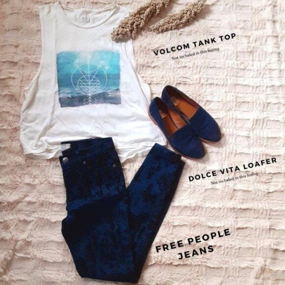 Free People Brocade Flocked Skinny Indigo Blue Floral Jeans Size 24 - Picture 7 of 11